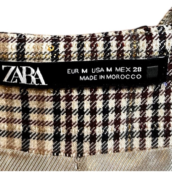 Zara Tan Plaid Academia Pinafore Mini Dress - Picture 5 of 5